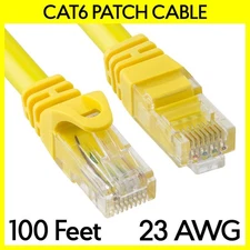 100 FT Cat6 Cord Yellow Cat 6 Ethernet Patch Cord LAN Internet RJ45 Modem Cable