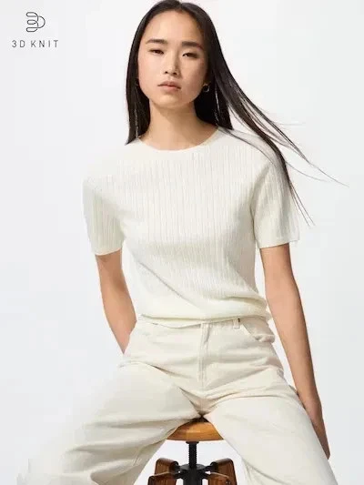 Suéter UNIQLO 3D Merino Acanalado Cuello Redondo XS-3XL 7 colores Mujer 480188 Japón Nuevo con Etiquetas Foto 3 de 4