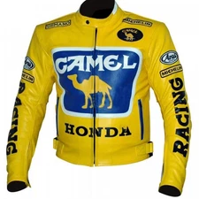 New Honda Camel Cowhide Leather Motorcycle Race Leather Jacket Men Biker