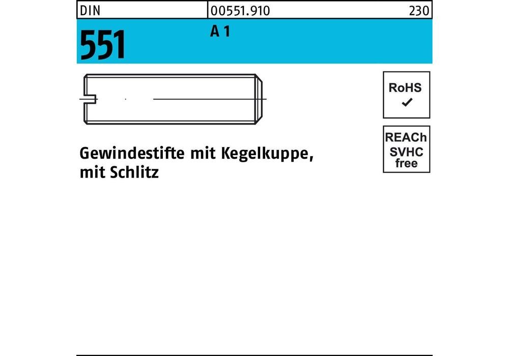 Рейхерный подъемник DIN 551 м.Kegelkuppe/Schlitz M 5 x 6 A1 / 1.4305