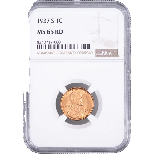 1937-S 1c Lincoln Wheat Cent ~ NGC MS 65 RD