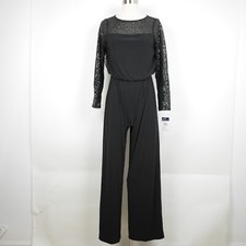 CHAPS Women's 4p Black long sleeve romper pantsuit stretch one piece dress suit