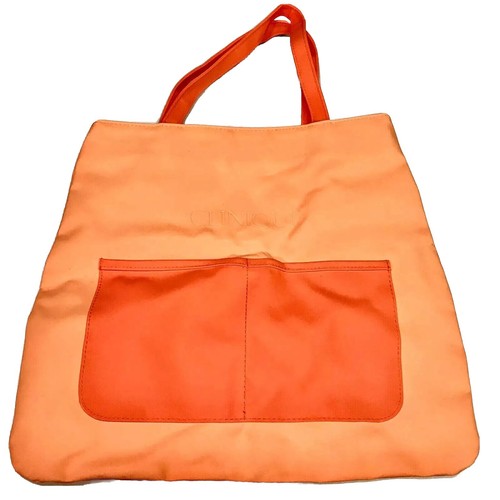 Clinique Vintage 1990's Large Vinyl Two-Tone Peach Cheetah Lining Beach Tote - Picture 1 of 3