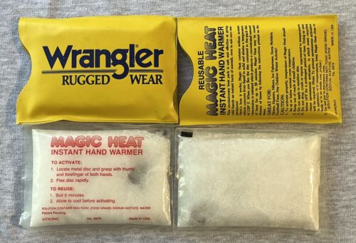 Wrangler 2 Pc Set Portable Reusable MAGIC HEAT Instant Hand Warmers VITRONIC USA