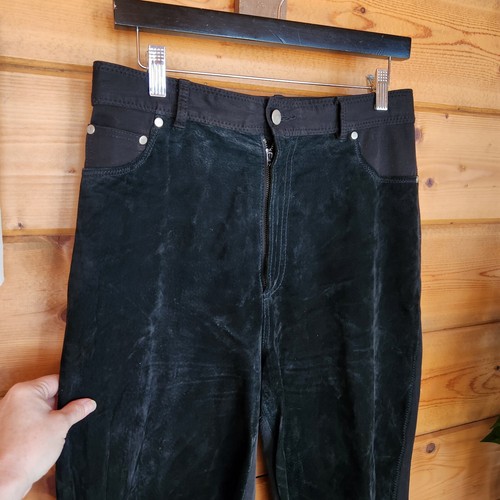VIEN schwarz Schwein Wildleder Leder Baumwolle Stretch Taschen schmal hohe Leibhöhe Gr. 12 x 30" - Bild 2 von 9