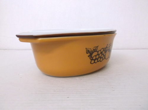 Vintage Pyrex 1 1/2 qt Oval Orchard Pattern Casserole Dish 043 w/ Lid 943 C2 - Picture 7 of 10
