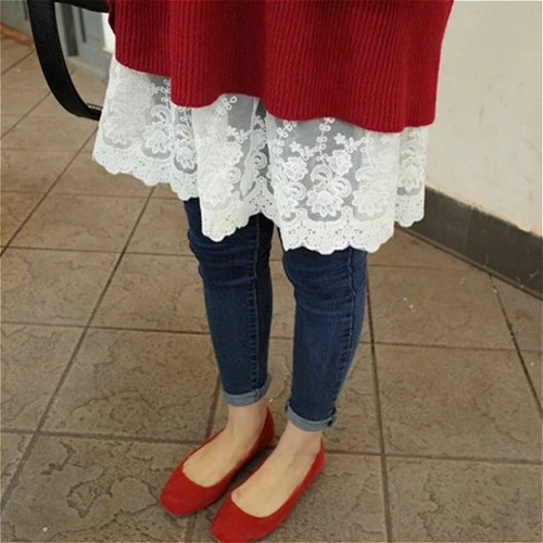Damen Spitze Schier Rock Blumenmuster Bestickt Gummibund Netz Unterrock - Bild 7 von 17