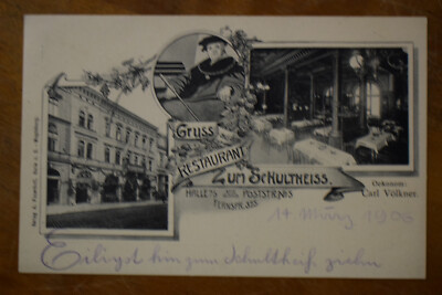 AK Halle / Saale, Gruss aus dem Restaurant Zum Schultheiss, Carl