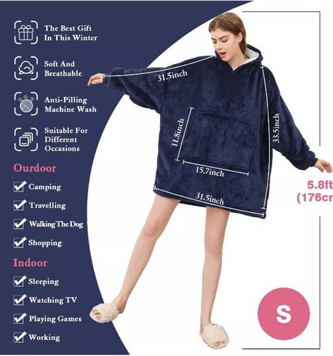 BlueWearable Blanket Sweatshirt Gifts for Women and Men, Sherpa Wearable Blanket - 第 4/9 張圖片