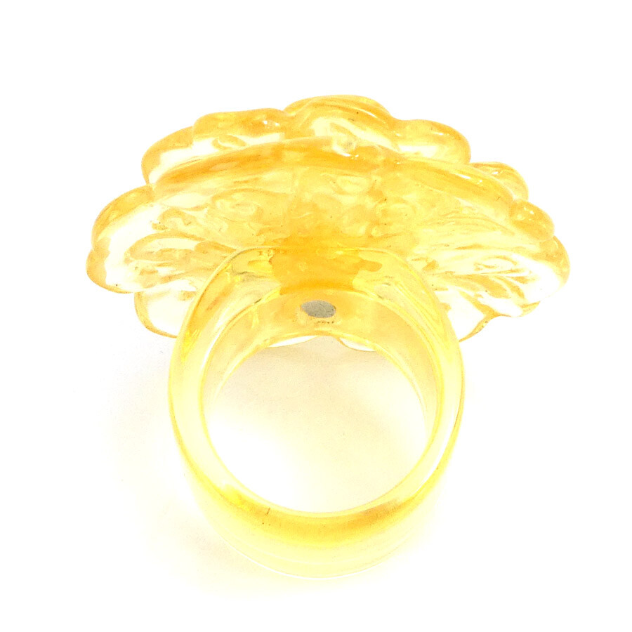 Auth CHANEL Camellia Flower Ring Clear Resin/Faux Pearl