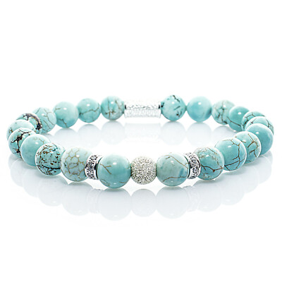 Turquoise 925 Sterling Silver Bracelet Bracelet Beaded Bracelet Ball Silver 8mm CZ
