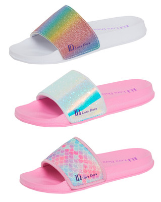 Mädchen Meerjungfrau schillernde Schieber Kinder Glitzer Sommer Sandalen Urlaub Strand Schuhe