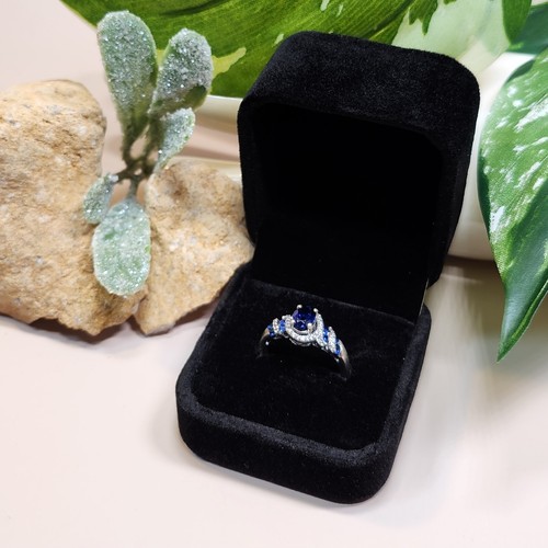 Sterling 925 Silver Simulated Sapphire and CZ Ring Gift for Her Size 6.5 - Picture 10 of 10