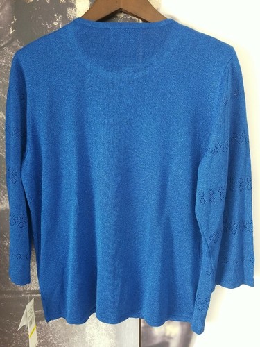 Alfred Dunner Pointelle Mock Layer Embellished Sweater Cobalt Blue NWT Size M - Picture 5 of 7