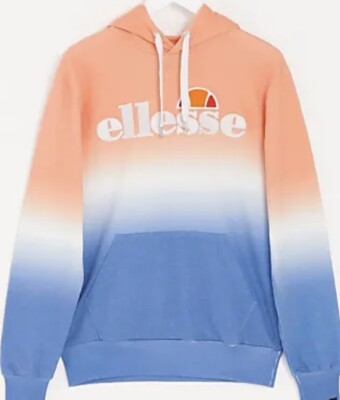Ellesse Tennis Unisex Embroidered Hooded Sweatshirt Pastel Blue Peach Small NWT 