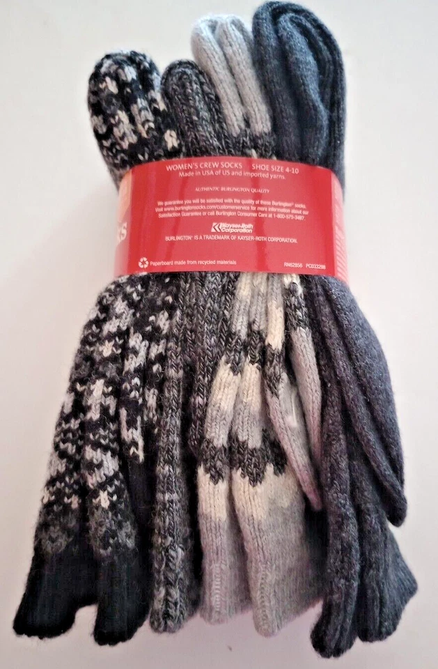 MUJER BURLINGTON NEGRO Y GRIS MEZCLA LANA CALCETINES 4 PR MED FIT 4-10 NUEVO CON ETIQUETAS Foto 3 de 4