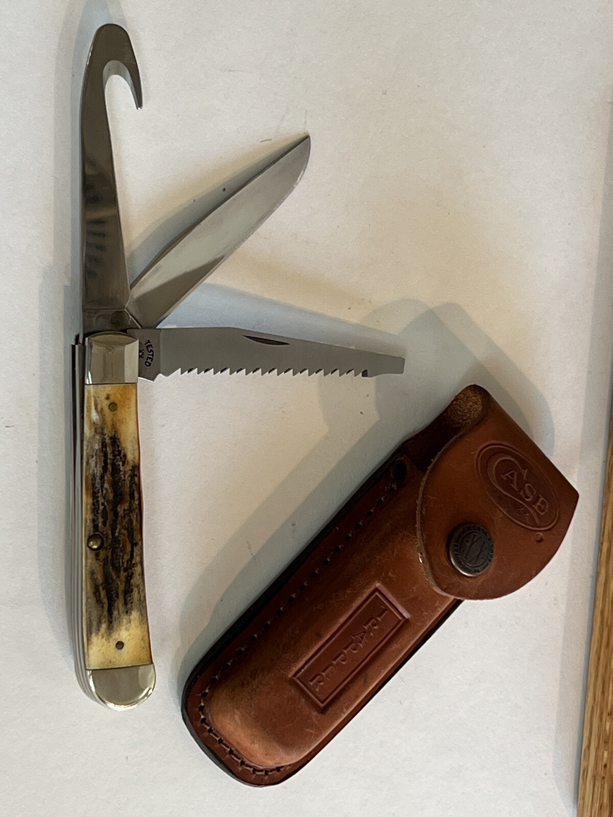 Case Hunter Trapper Model 5354GS SS Stag/Bone Handle Clip, Gut & Saw