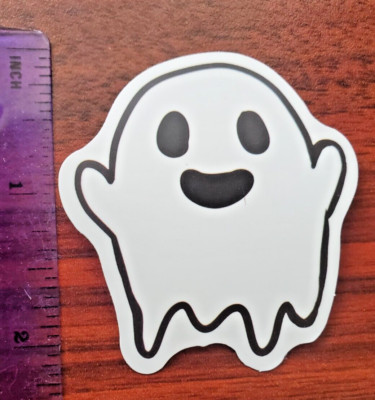 Happy Ghost Sticker 2.25'' x 2'' Black White Vinyl Decal Smiling Funny Halloween