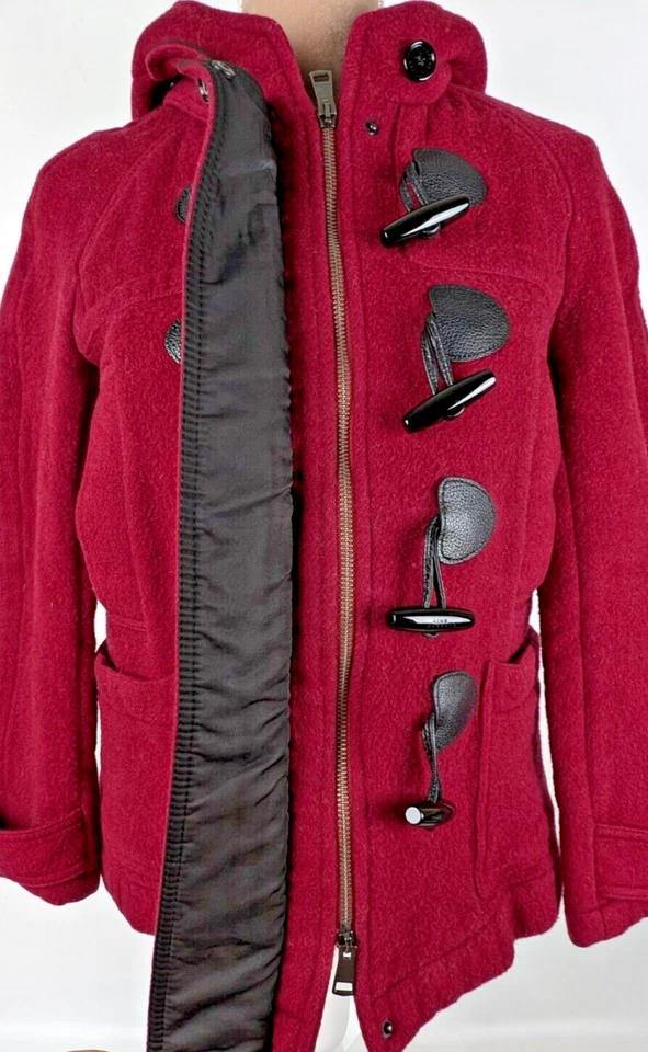 Casaco de lã Burberry Brit Finsdale EUA 4 vermelho Peacoat Nova Check capuz alternado - Imagem 3 de 4