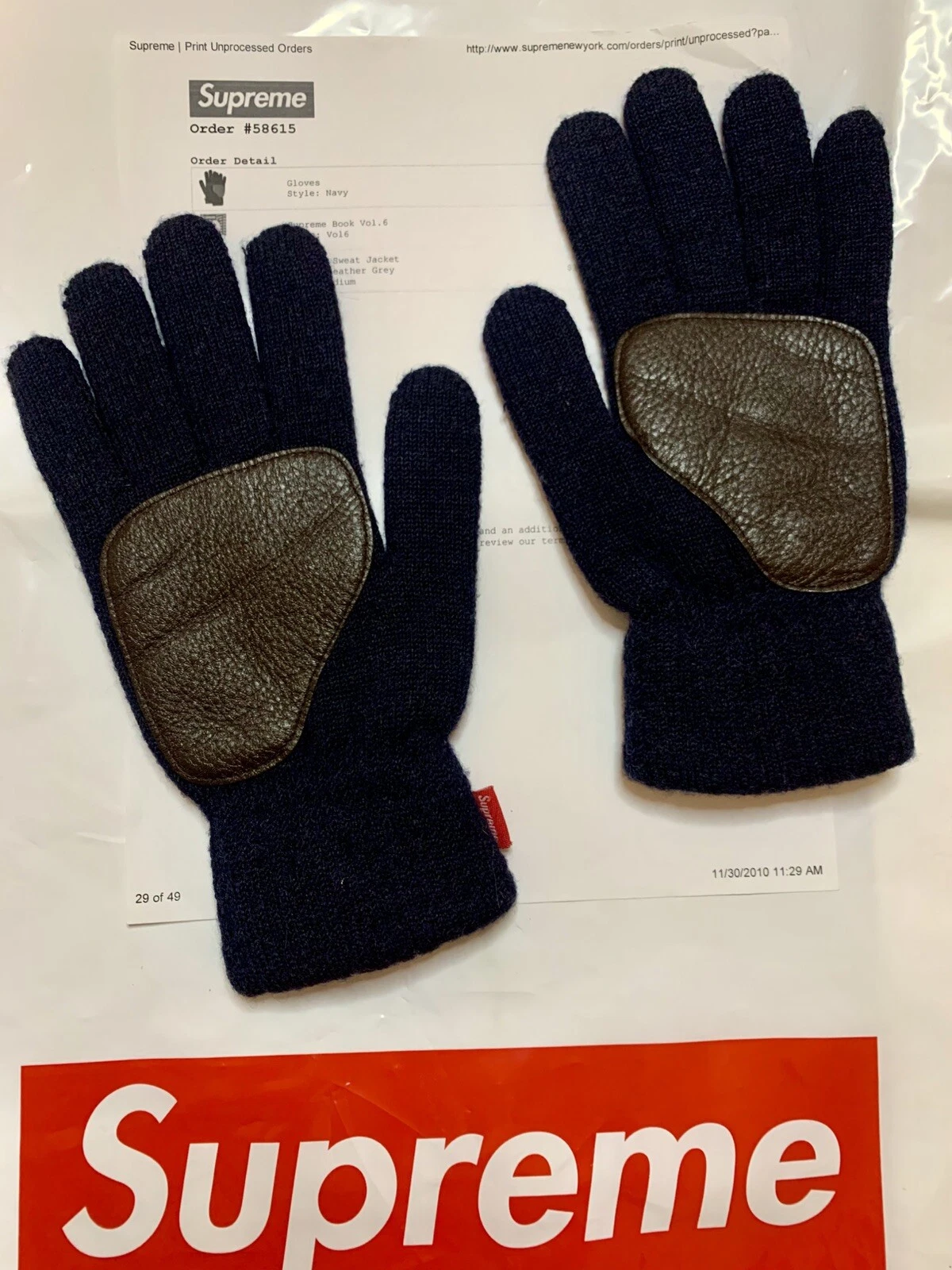 gants suprême laine peau de cerf taille unique marine made in Korea