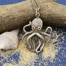Collana in argento sterling 925 con scatola polpo nuoto vita marina 19 1/4"