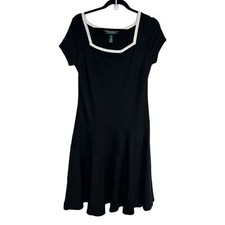 Lauren Ralph Lauren Black Square Neck Tiered Bottom Knee Length Dress Size Large