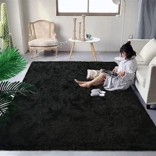 DweIke Super Soft Shaggy Rugs Fluffy Carpets, Black Area Rug for Living Room