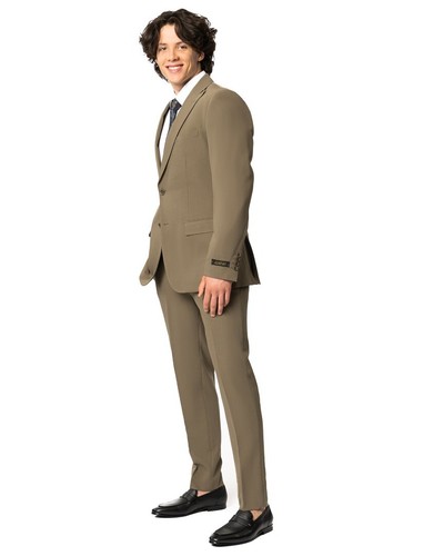 Traje ajustado de 2 botones para hombre solapa pico verde militar semi elástico 9936 por AZAR MAN - Imagen 5 de 8