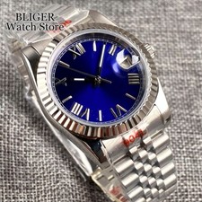 36MM NH35A Roman Numbers Sunburst Blue Dial Automatic Watch Men Jubilee Bracelet