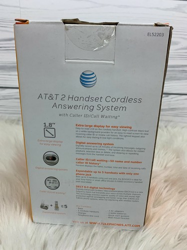 AT&T 2 Słuchawka Bezprzewodowy system odbierania Identyfikator dzwoniącego Cyfrowy EL52203 Duże przyciski - Zdjęcie 3 z 4