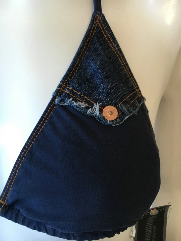 Новый с Ярлыками женская истинная религия Jeanius треугольник бикини плавать верхний размер XS, S, M - Изображение 3 из 4