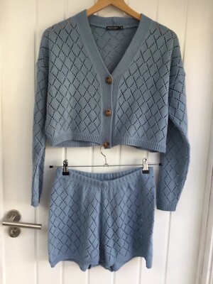 Nastygal blue knitted co-ord outfit set size M UK