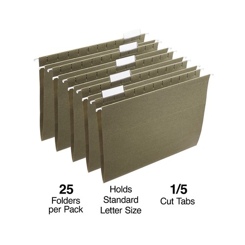 Staples 100% Recycled Hanging File Folders Letter 1/5-Cut Tab Letter Size - Picture 2 of 6