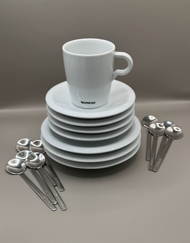 NESPRESSO Espresso 7 Untertassen versch., 9 Espressolöffel, Zuckerdose Edelstahl - Bild 2 von 23