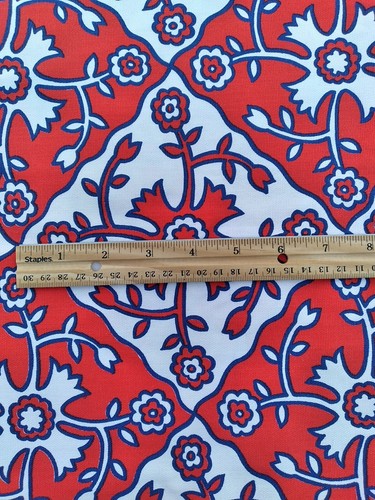 Vintage Red White Navy Blue Upholstery Fabric 4.75 yds Large Print Mod Nordic - Picture 9 of 11