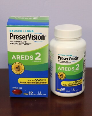 NEW Bausch + Lomb PreserVision Areds 2 Eye Vitamin 60 Soft MINI Gels 10/2025