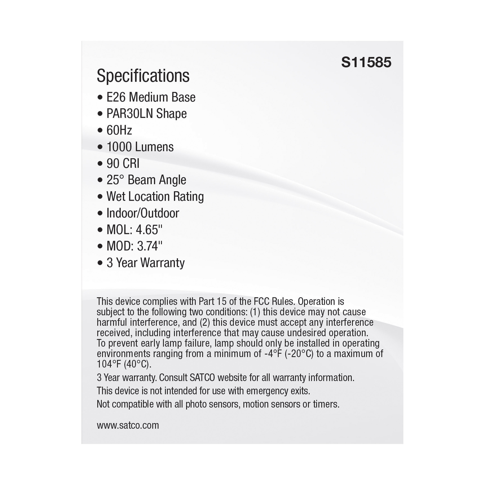 Pack S11585 Spot 25° LED 11W 75W PAR30LN Long Neck CCT Selectable Medium E26