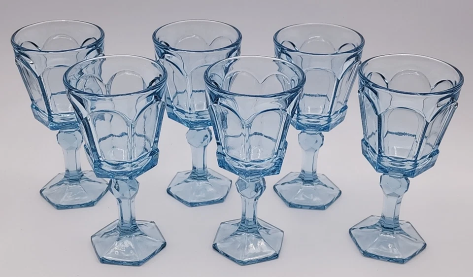 Набор из 6 светло-голубых винных бокалов Fostoria Virginia высотой 6 дюймов - Изображение 2 из 4