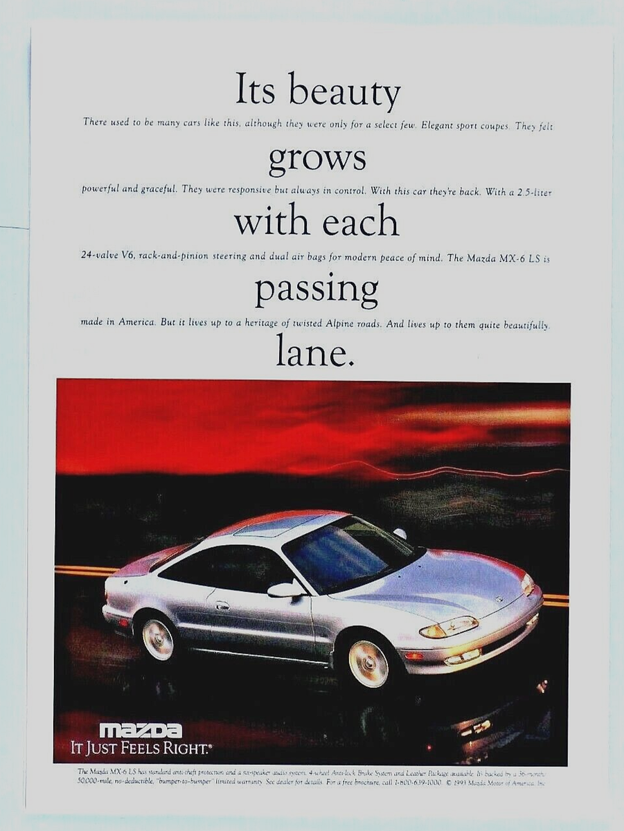 1994 Mazda MX 6 LS Vintage It's Beauty Grows Original Print Ad 8.5