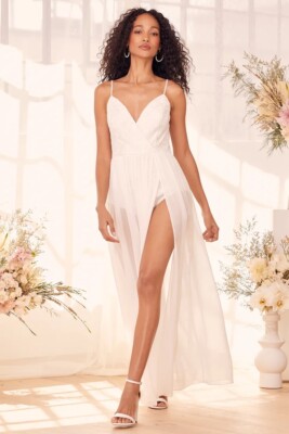Dramatic Reveal White Lace Maxi Bodysuit Dress | eBay
