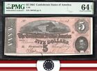New ListingT-69 1864 $5 Confederate Currency Pmg 64 Epq Civil War Bill 100163