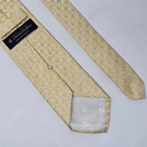 BROOKS BROTHERS MAKERS SILK TIE CREAM GOLD BLUE SATIN PAISLEY LUXURY 3.25" X 60" - Picture 2 of 2