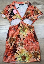 Pretty Little Thing Floral Abstract Knot Cut Out Detail Shift Dress US Size 6
