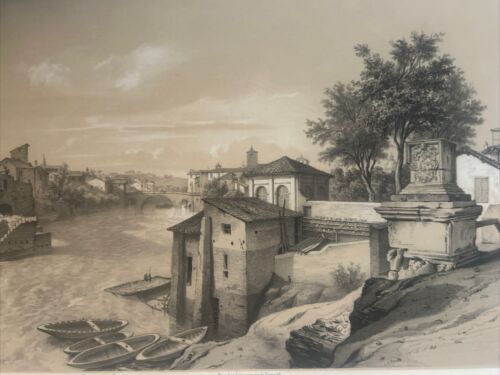 Rom "Gebrochene Brücke" Carl Johann BILLMARK.1852 Tiberin Lithographie - Bild 2 von 7