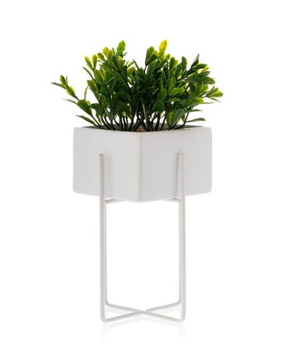 HowHomely Blumentopf Mizu weiß Metallgestell Blumenkübel Pflanztopf Deko 21cm - Bild 5 von 9