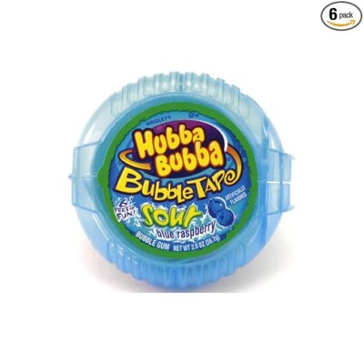 Hubba Bubba Sour Blue Raspberry Bubble Gum Tape, 2 Ounce (Pack of 6 )