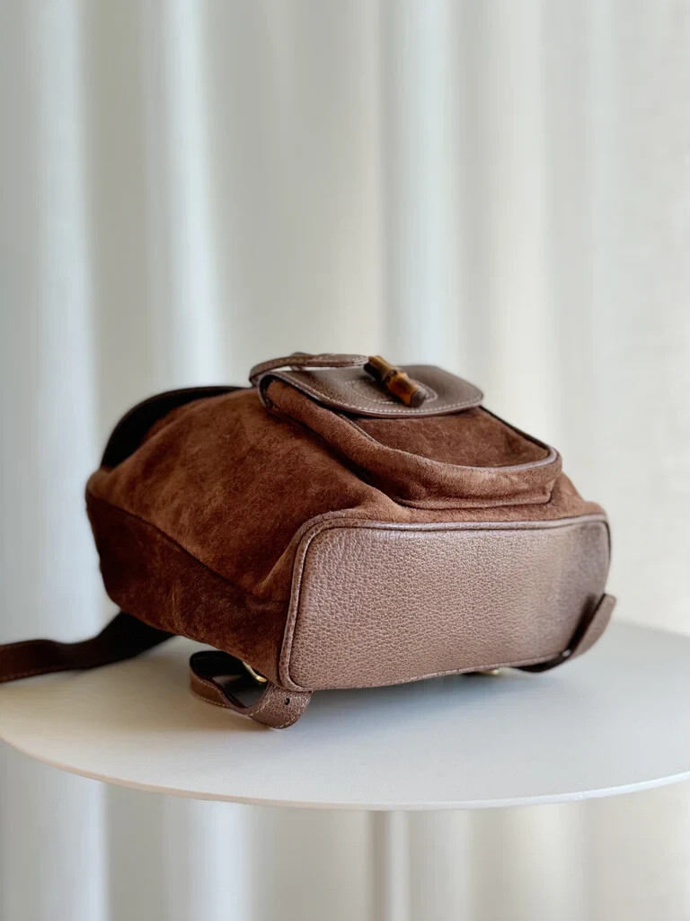 バッグ GUCCI Vintage Bamboo Suede Backpack Gucci Bamboo Brown Suede Backpack