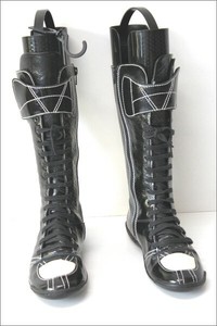 Détails sur PATAUGAS Mi Bottes à Lacets Cuir Verni Noir et Blanc T 38 TTBE