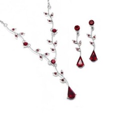 BURGUNDY DARK RED bridesmaid jewelry necklace earrings set Austrian crystal vine