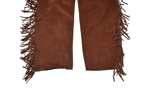 Vintage Leather Chaps Size 34x28 Brown Suede Fringe Full Western Riding - Picture 2 of 9